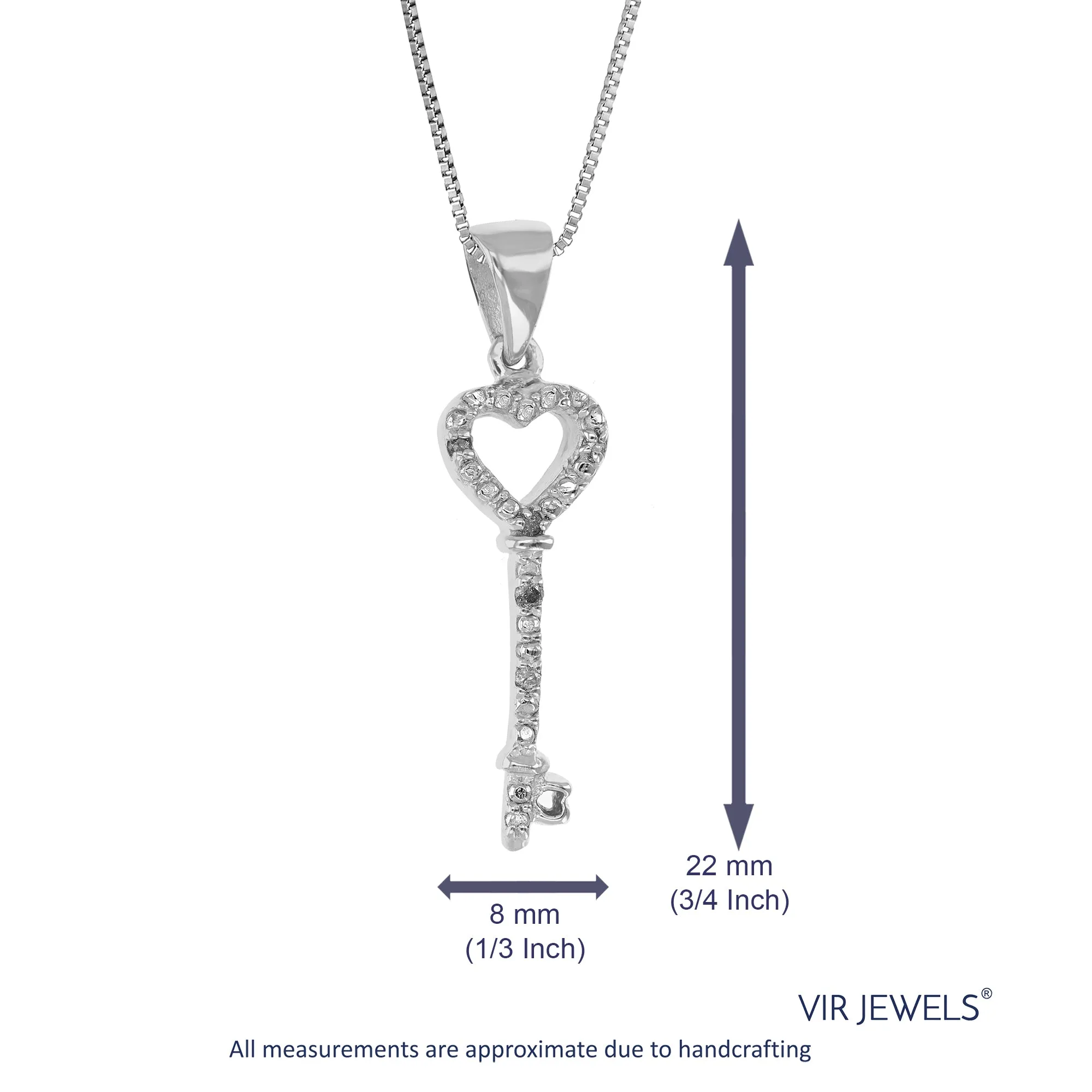 0.02 cttw Diamond Pendant, Diamond Key Pendant Necklace for Women in .925 Sterling Silver with 18 Inch Chain, Prong Setting