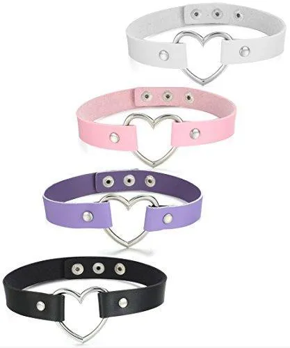 1-4 Pcs Womens Mens Leather Necklace Choker Necklace Heart Punk Goth Emo Style Adjustable