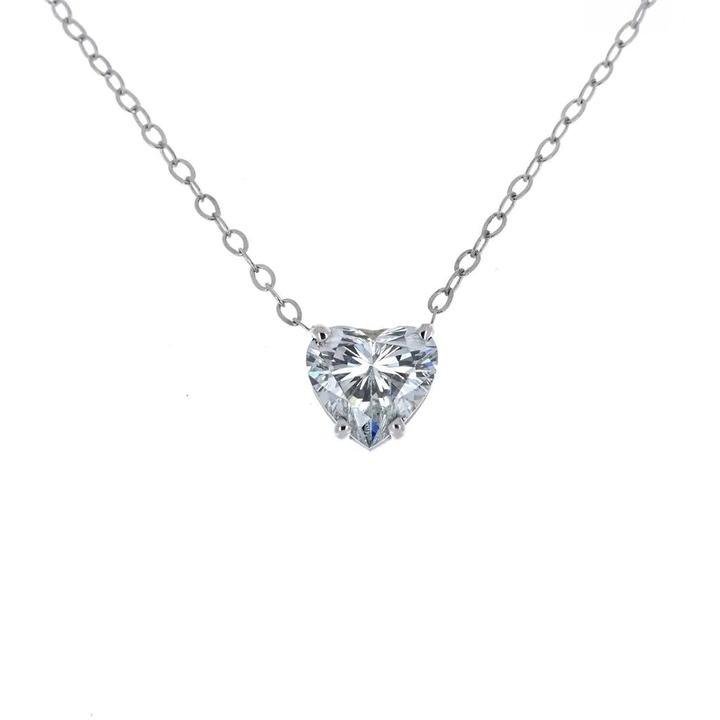 1.18ct Heart Solitaire Diamond Necklace, 18" - 14K White Gold