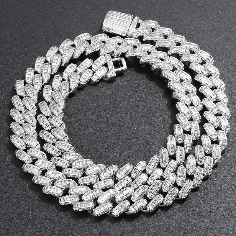 13mm Baguette Iced Out Box Clasp Cuban Chain