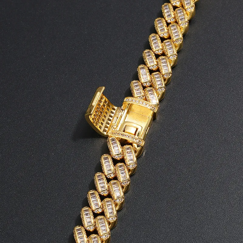 13mm Baguette Iced Out Box Clasp Cuban Chain