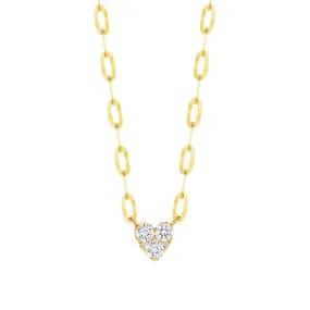 14k Gold Paperclip 3-Round Heart Diamond Necklace