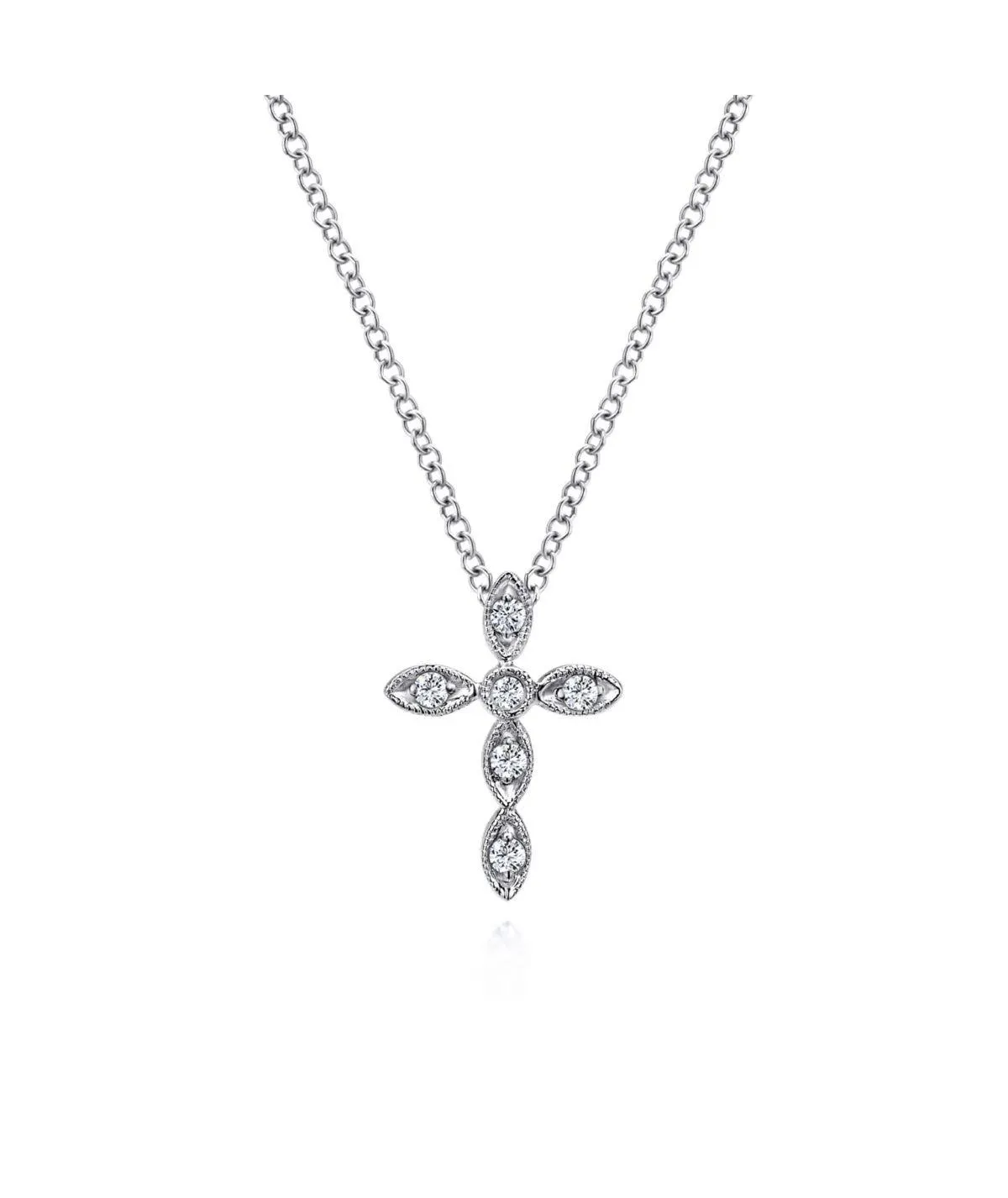 14K White Gold Marquise Shaped Diamond Cross Necklace