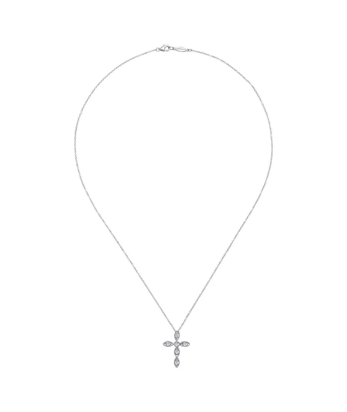 14K White Gold Marquise Shaped Diamond Cross Necklace