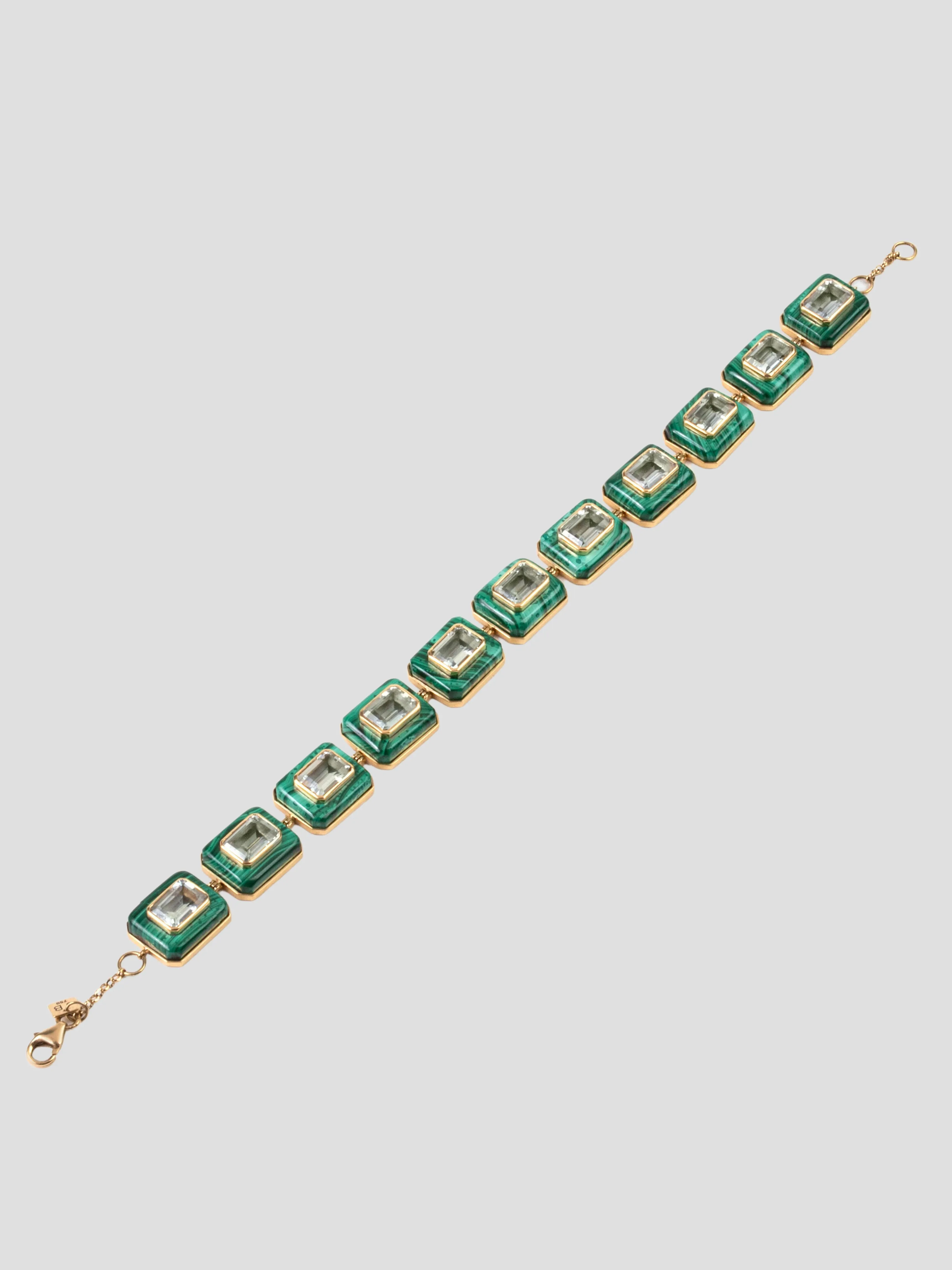 18K Gold with Malachite And Prasiolite Bracelet