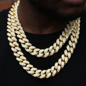 19mm Box Clasp Iced Cuban Link Chain in 18K Gold