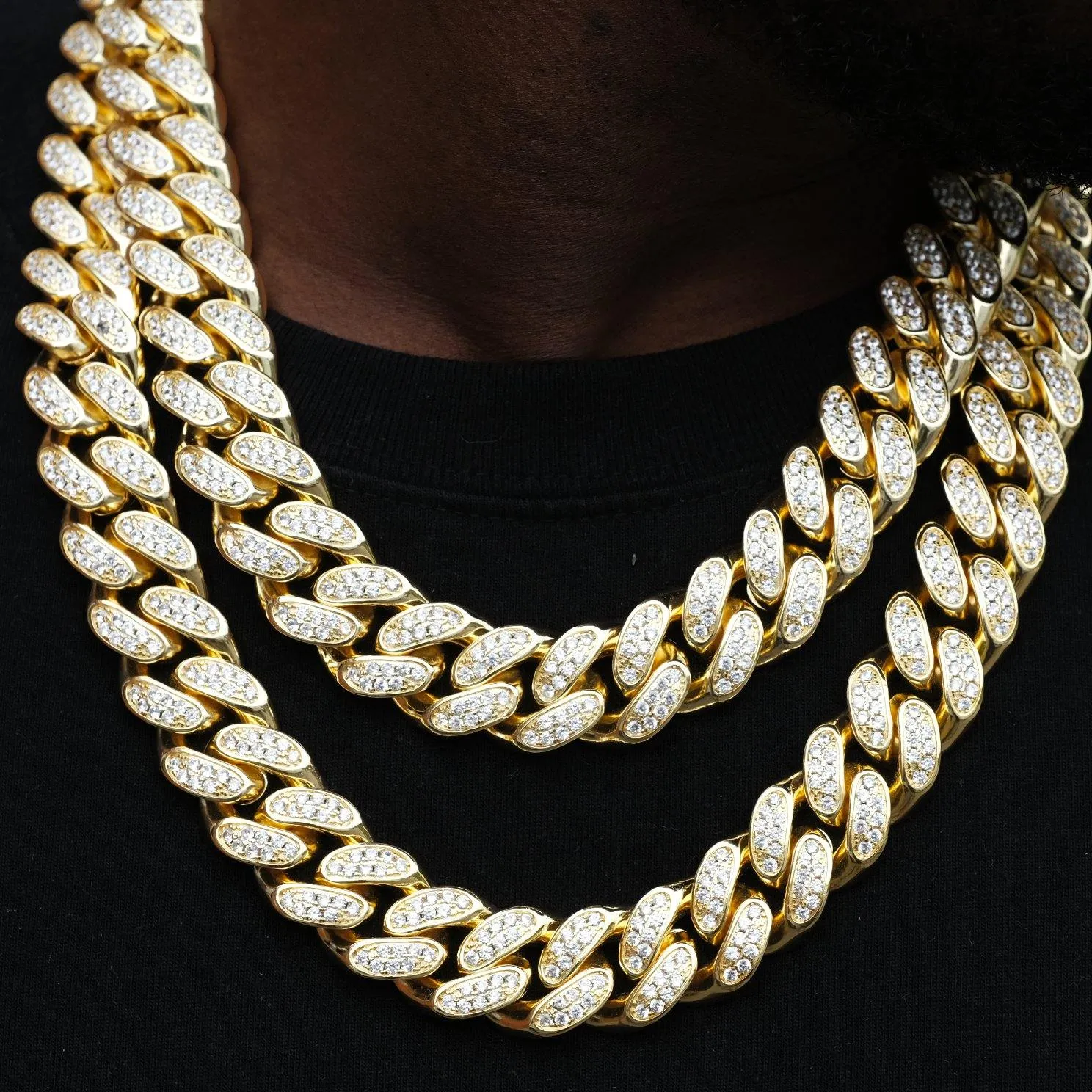 19mm Box Clasp Iced Cuban Link Chain in 18K Gold