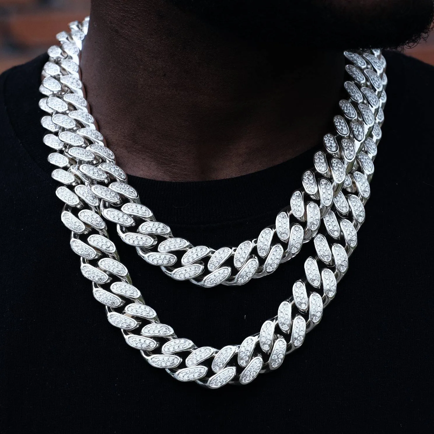 19mm Box Clasp Iced Cuban Link Chain in White Gold