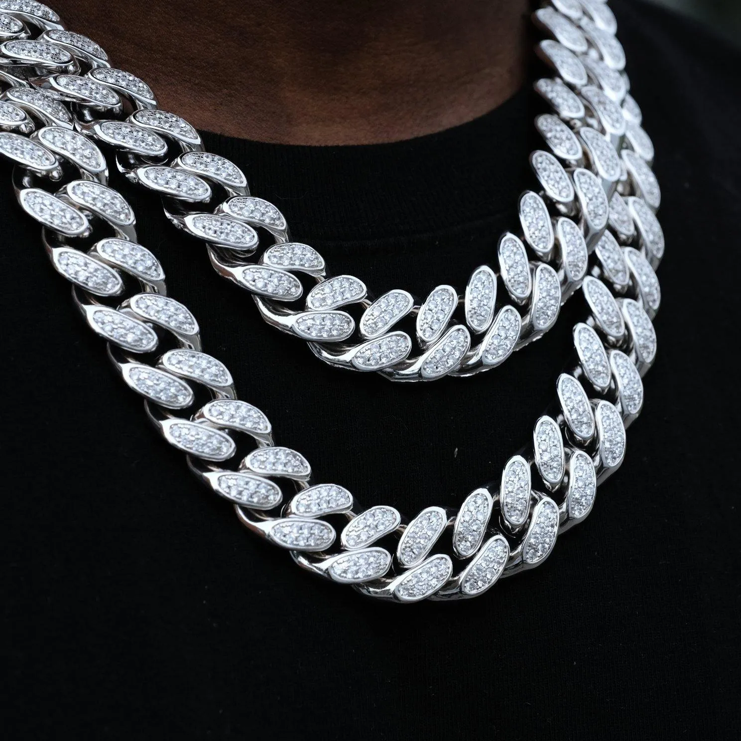 19mm Box Clasp Iced Cuban Link Chain in White Gold