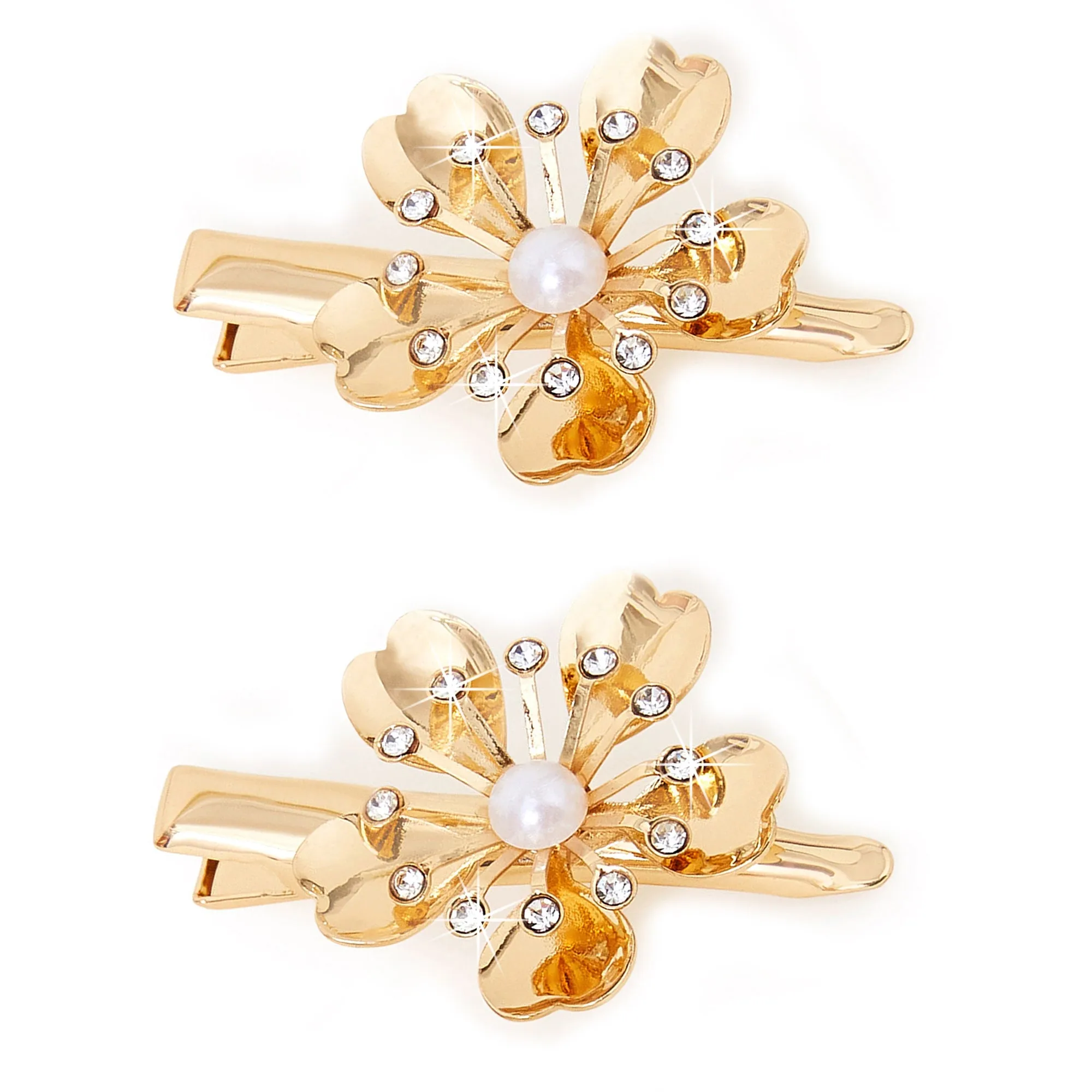 Accessorize London Gold Flower Snap Clips Set Of 2