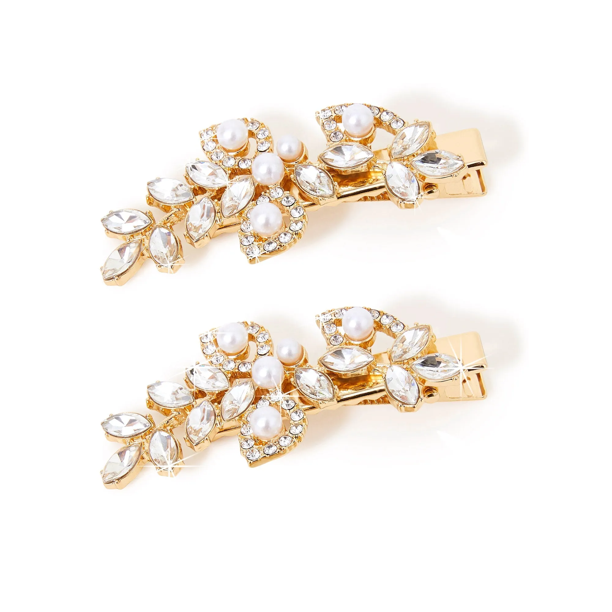 Accessorize London Gold Pearl And Crystal Leaf Hair Clips Pack Of 2