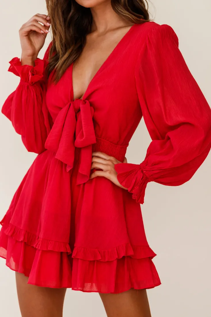 Anthea Bow-Tie Front Layered Frill Dress Red