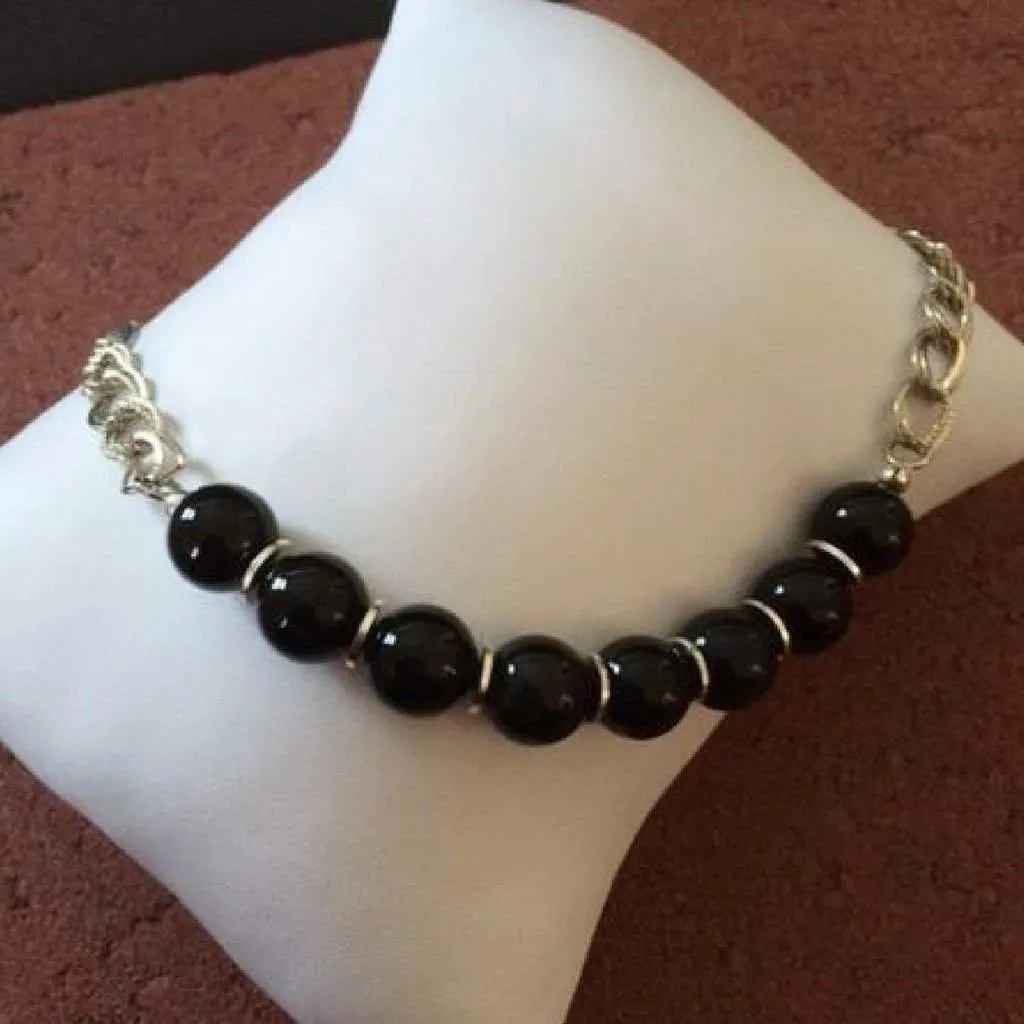 Black Agate and Silver Chain Necklace