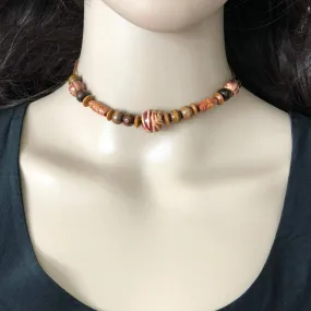 Boho Brown Wood Beaded Choker