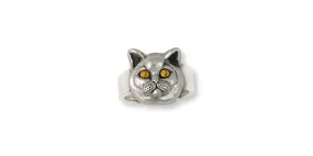 British Shorthair Ring Jewelry Sterling Silver Handmade Cat Ring BRS9-SR