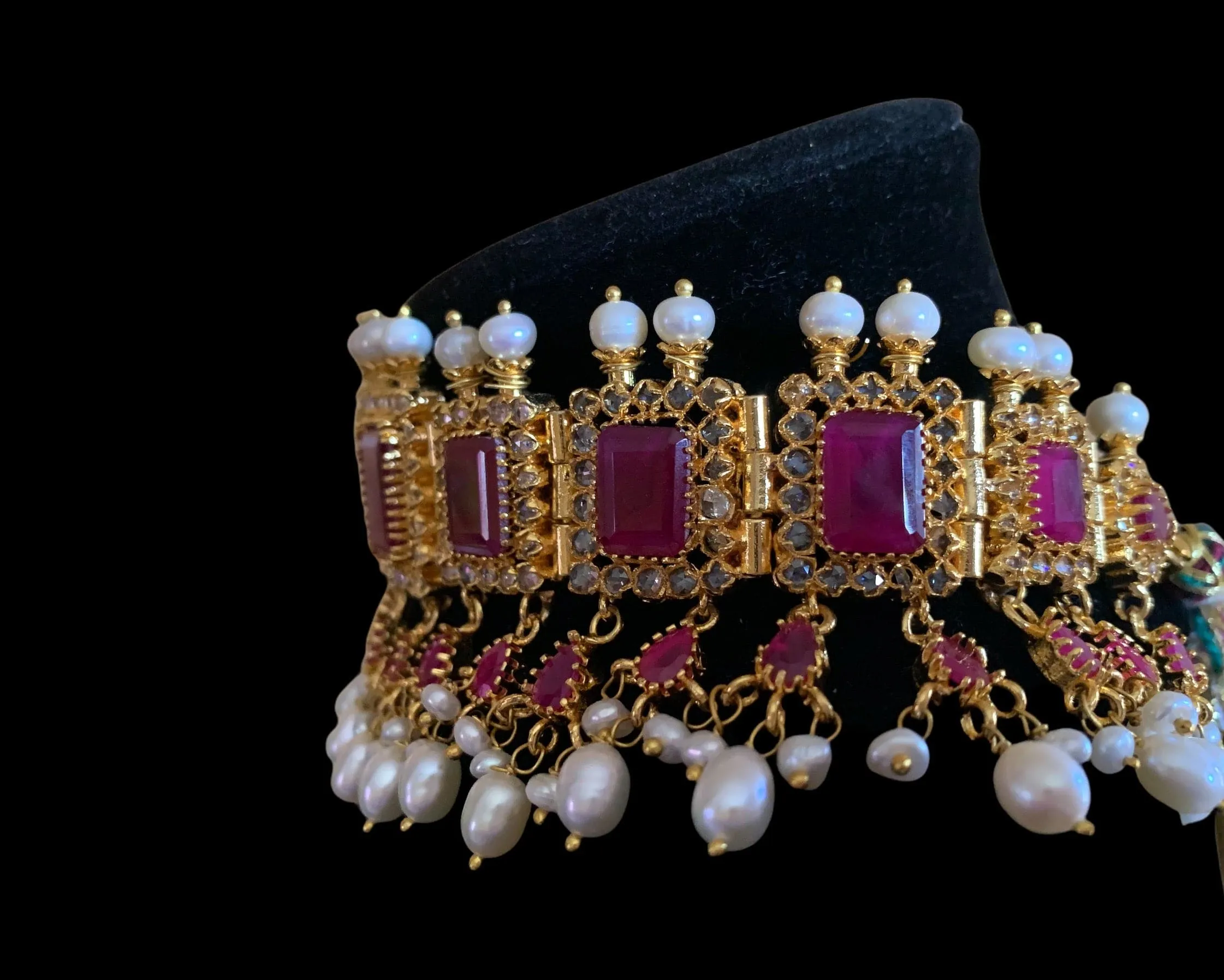 C151 Lamisha Hyderabadi choker in rubies  ( READY TO SHIP)