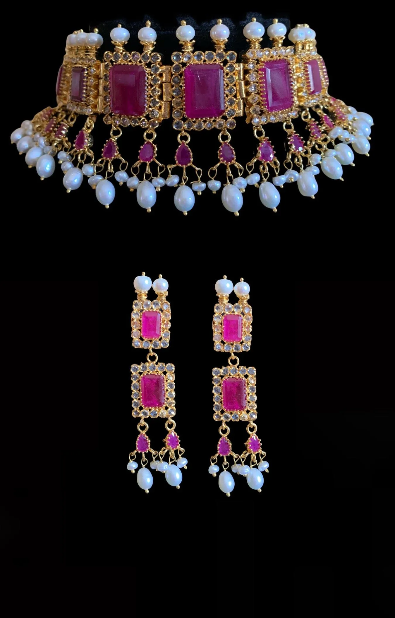 C151 Lamisha Hyderabadi choker in rubies  ( READY TO SHIP)