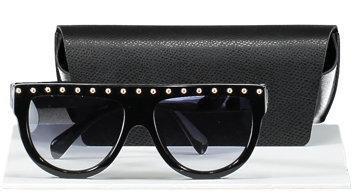 Celine Black Oversized Sunglasses With Gold Studs In Case