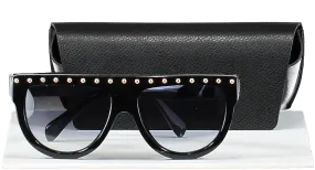 Celine Black Oversized Sunglasses With Gold Studs In Case