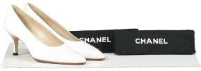 Chanel White Leather 'CC' Logo Toe Cap Heeled Pumps UK 4 EU 37 👠