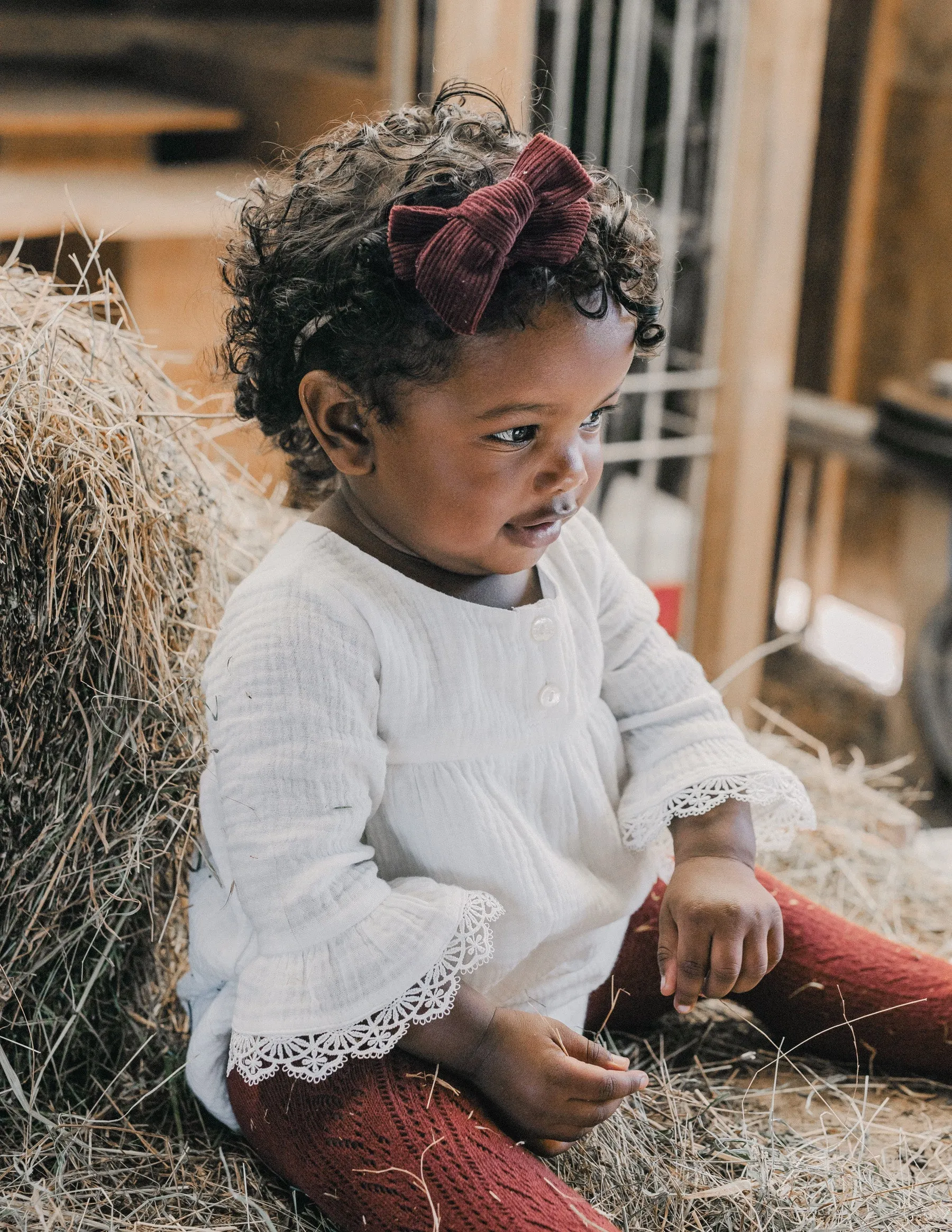 Corduroy Pinwheel Bow - Garnet