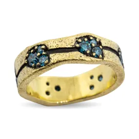 Custom Wavy Edges Dew Pond Ring with blue diamonds