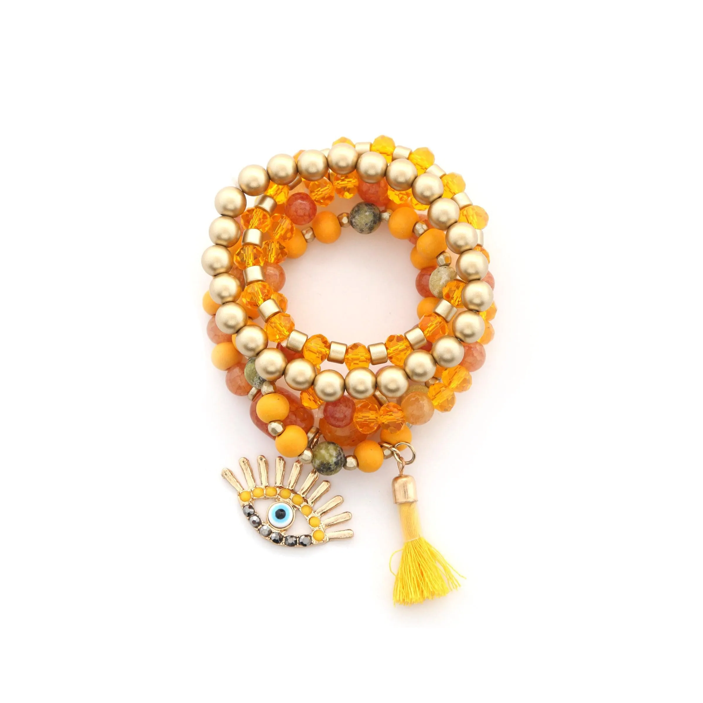 Evil Eye Bead Tassel Bracelet Set