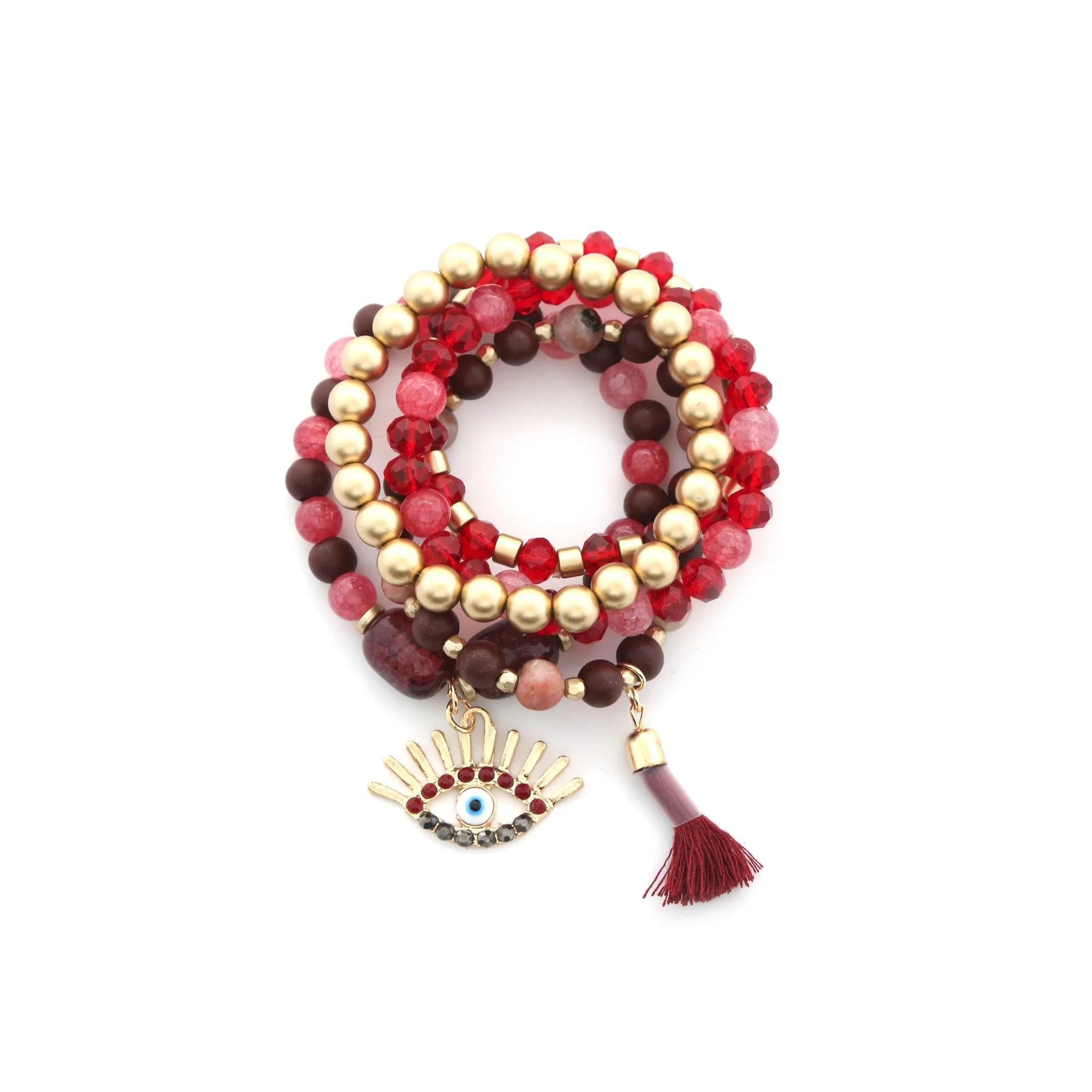 Evil Eye Bead Tassel Bracelet Set