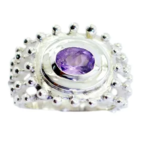 Fine-Looking Gem Amethyst Solid Silver Ring Antique Costume Jewelry