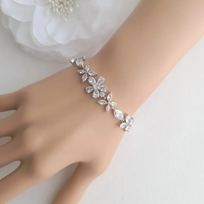 Floral Bridal Bracelet in Rose Gold & CZ Crystals- Daisy