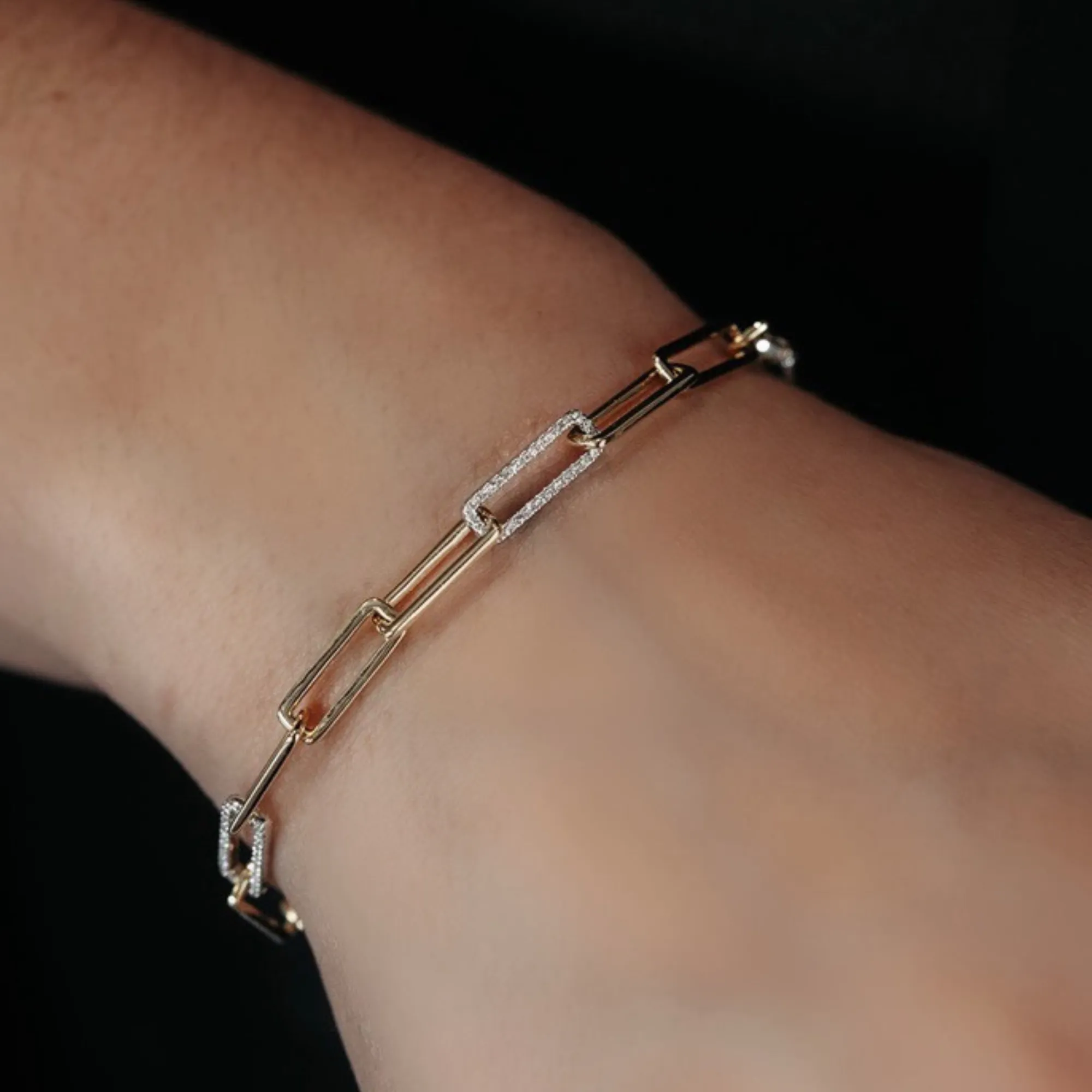 Four Diamond Links Paperclip Bracelet