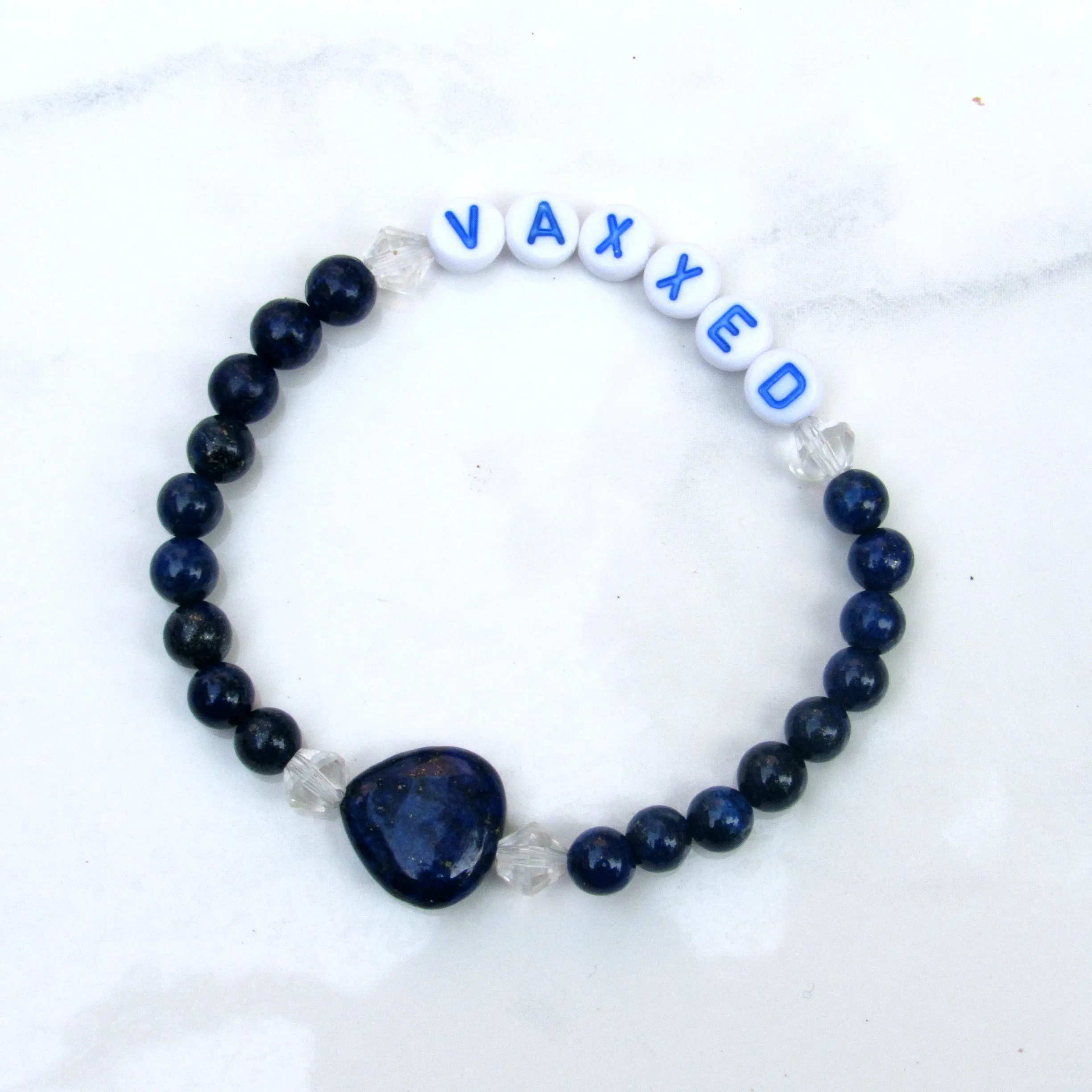 Gemstone VAXXED phrase stretch bracelets