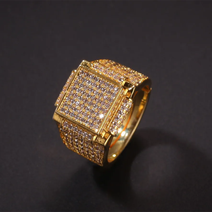 Gold Iced Square Bling Ring