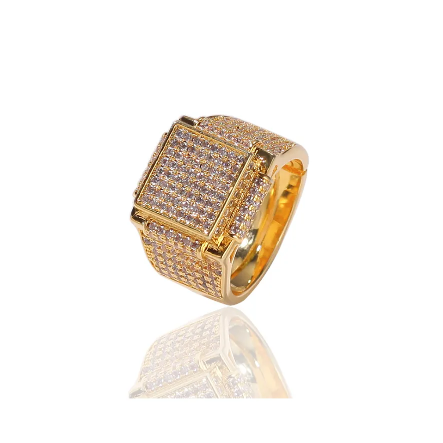 Gold Iced Square Bling Ring