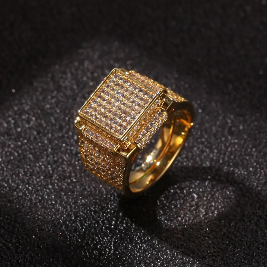 Gold Iced Square Bling Ring