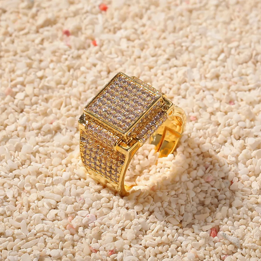 Gold Iced Square Bling Ring