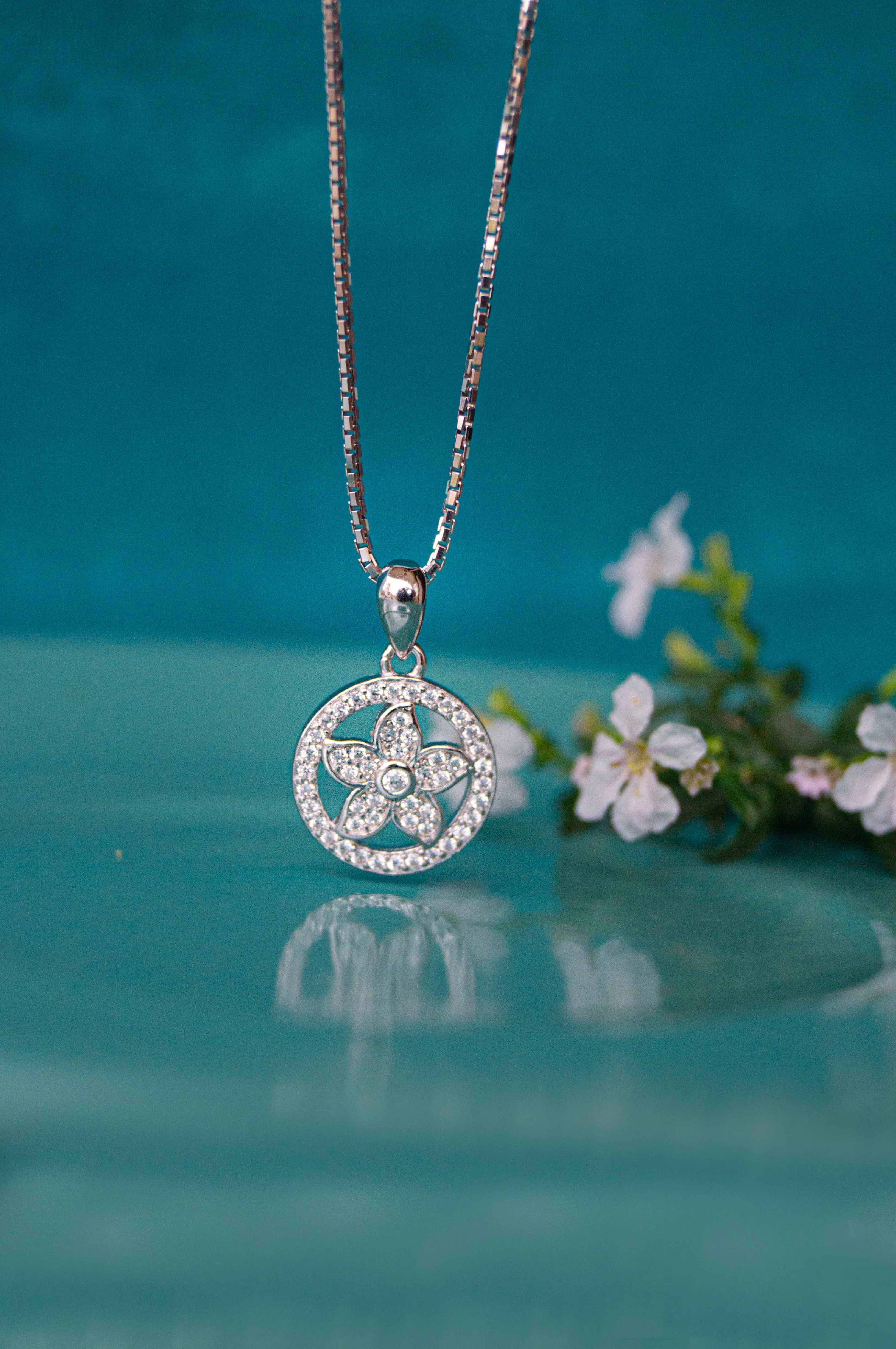 Halo With Flower Sterling Silver Pendant