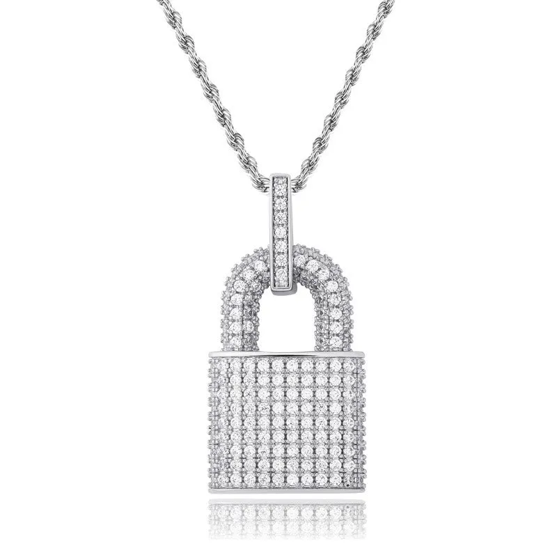 Iced Out Lock Pendant - Silver