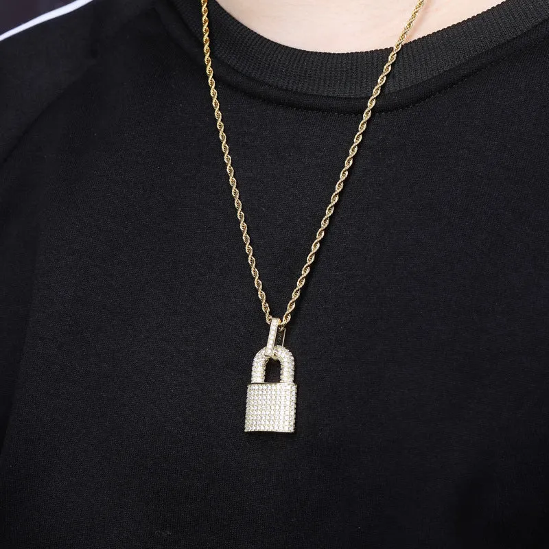 Iced Out Lock Pendant - Silver