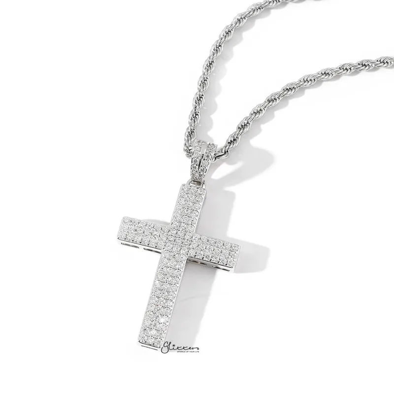 Iced Out Micro CZ Pave Cross Pendant - Silver