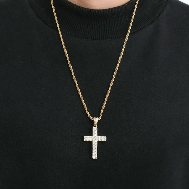 Iced Out Micro CZ Pave Cross Pendant - Silver