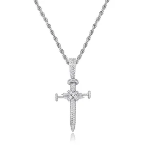 Iced Out Nail Cross Pendant - Silver