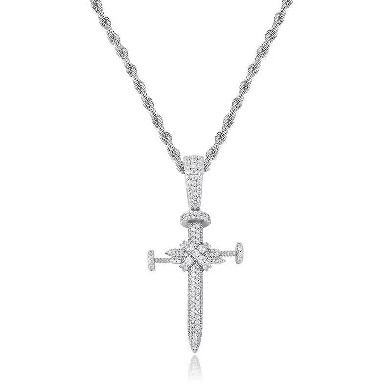 Iced Out Nail Cross Pendant - Silver