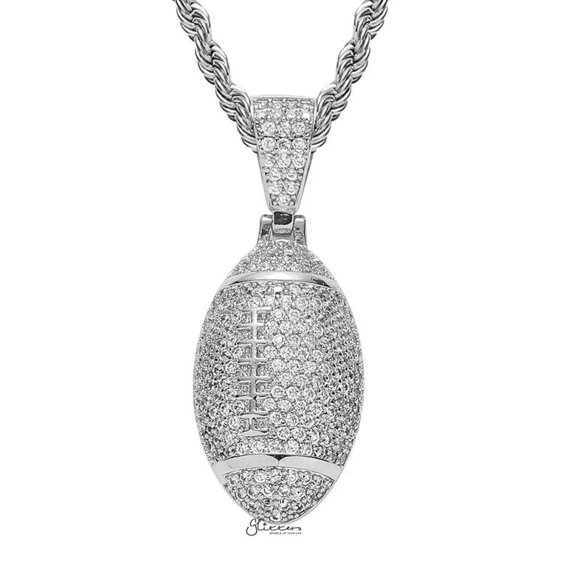 Iced Out Rugby Ball Pendant - Silver