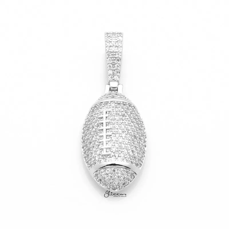 Iced Out Rugby Ball Pendant - Silver