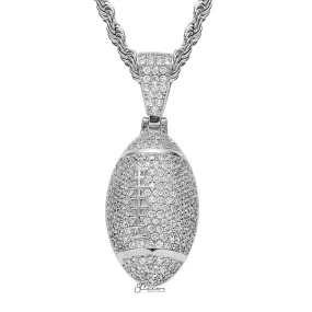 Iced Out Rugby Ball Pendant - Silver