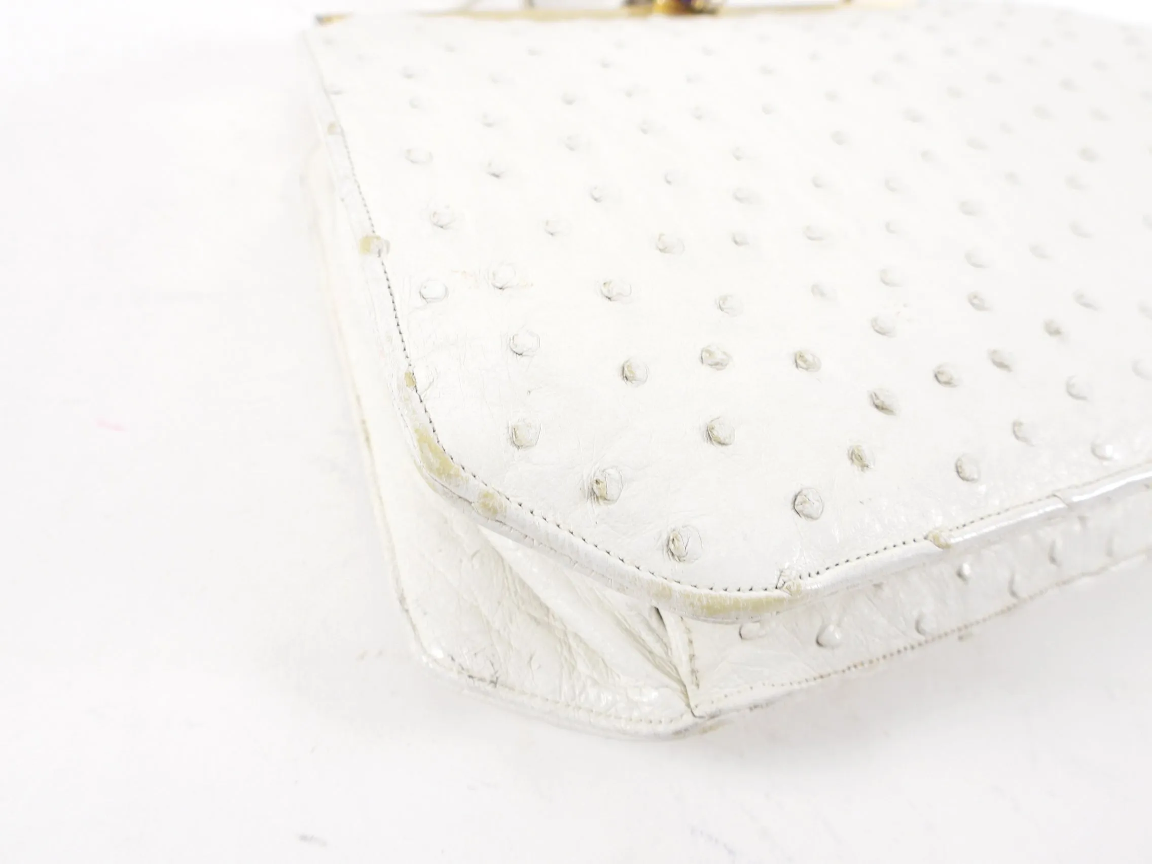 Judith Leiber Vintage 1980's White Ostrich Frame Bag