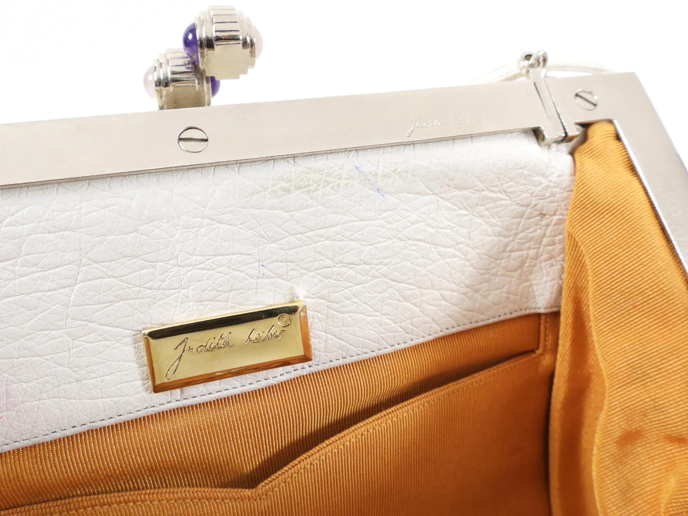 Judith Leiber Vintage 1980's White Ostrich Frame Bag