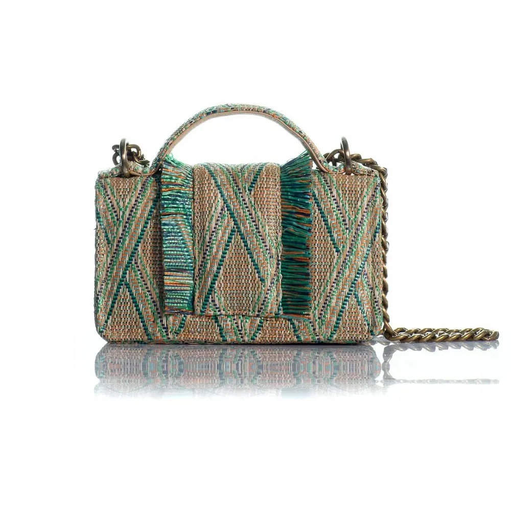 Kooreloo - Fabric Shoulder Bag - Petite Basset Raffia Geometry Green