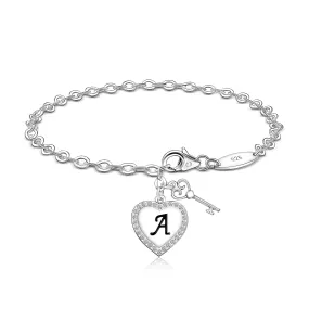 Love Heart Initial Bracelets Silver, 26 Alphabets